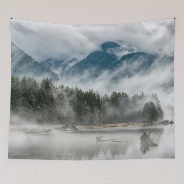 Item preview, Mystical mountain lake in the fog – Dark forest idyll designed and sold by Mauswohn.