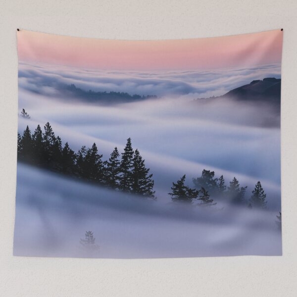 Item preview, Sea of fog in the fir forest – Mystical natural landscape at dusk designed and sold by Mauswohn.