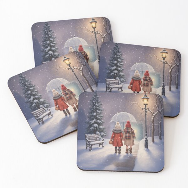 Item preview, Winter Walk Under One Umbrella – Cozy Friendship Illustration, Whimsical Snow Scene designed and sold by Whimsical Hug.