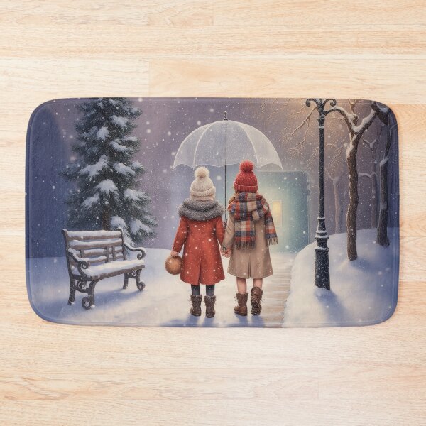Item preview, Winter Walk Under One Umbrella – Cozy Friendship Illustration, Whimsical Snow Scene designed and sold by Whimsical Hug.