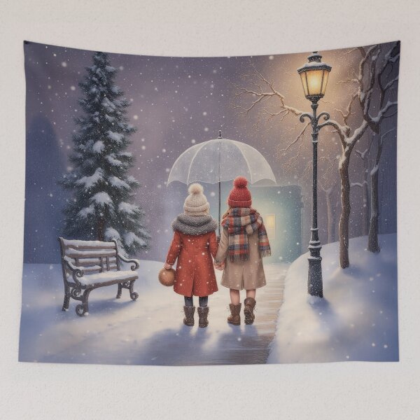 Item preview, Winter Walk Under One Umbrella – Cozy Friendship Illustration, Whimsical Snow Scene designed and sold by Whimsical Hug.