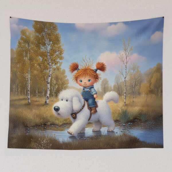 Item preview, Little Rider and Fluffy Friend – Whimsical Autumn Adventure Illustration designed and sold by Whimsical Hug.