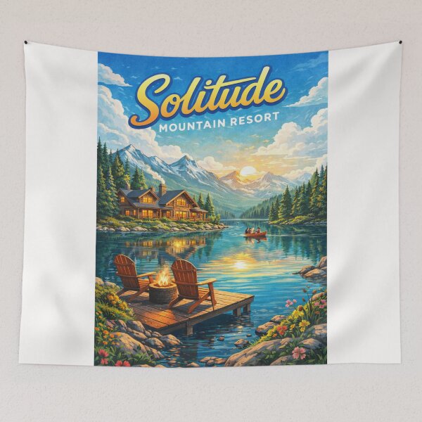 Item preview, Solitude Mountain Resort Sunset with Log Cabin and Alpine Lake designed and sold by Places On Earth.