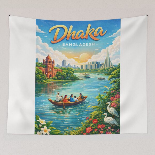 Item preview, Dhaka River Scene with Curzon Hall and Jatiyo Smriti Soudho designed and sold by Places On Earth.
