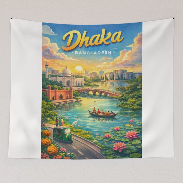 Item preview, Dhaka Lakeside View with Lalbagh Fort and Baitul Mukarram at Sunset designed and sold by Places On Earth.