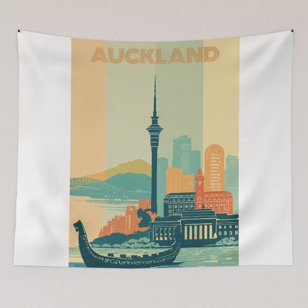 Item preview, Auckland Skyline View with Sky Tower and Traditional Waka Canoe designed and sold by Places On Earth.