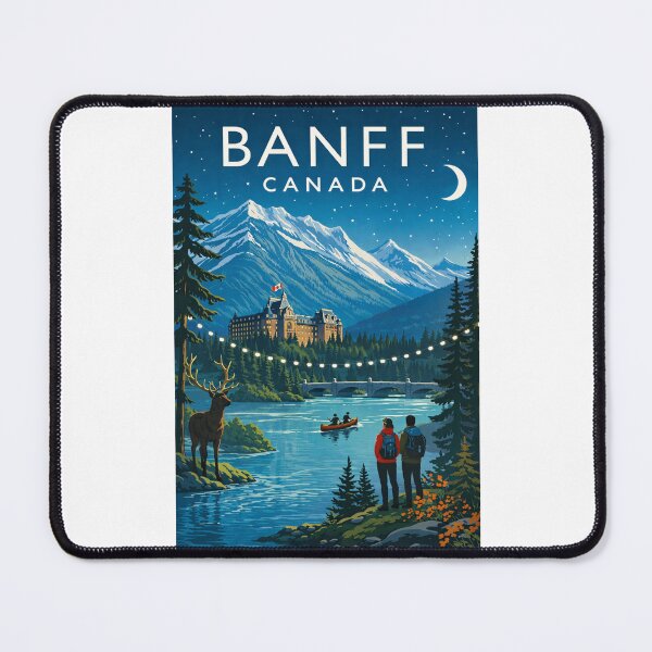 Item preview, Banff National Park River View with Canoe and Fairmont Banff Springs designed and sold by Places On Earth.