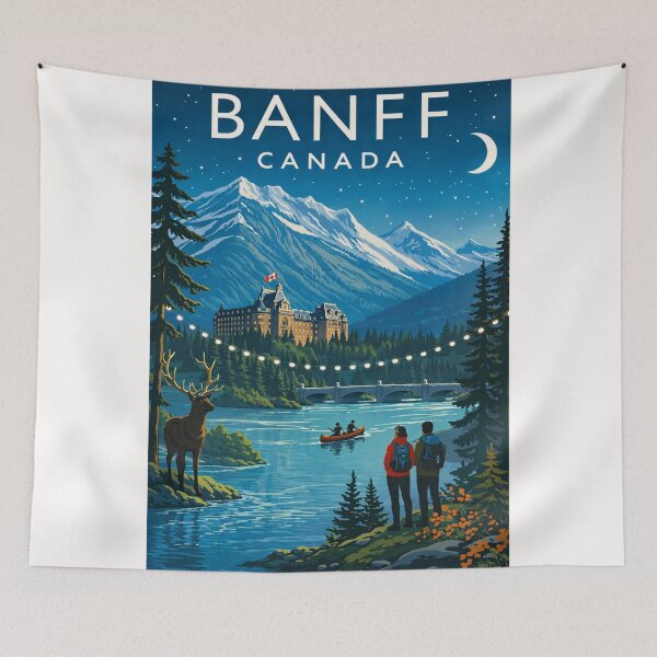 Item preview, Banff National Park River View with Canoe and Fairmont Banff Springs designed and sold by Places On Earth.