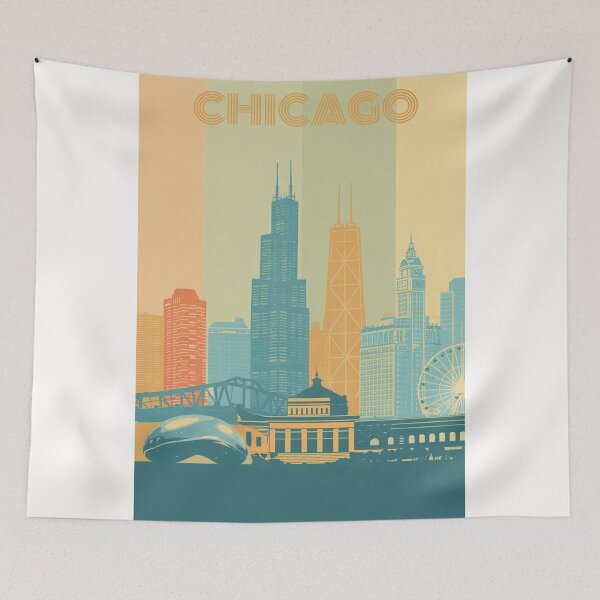 Item preview, Chicago Skyline with Cloud Gate, Navy Pier and Lakefront Museums designed and sold by Places On Earth.