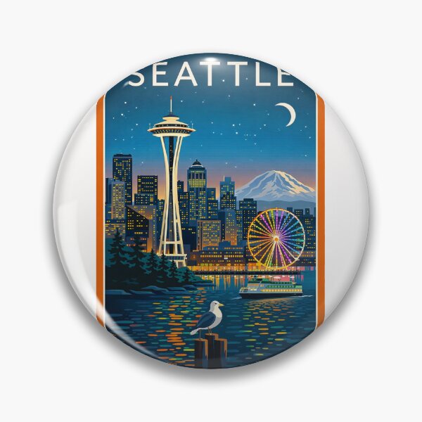 Item preview, Seattle Waterfront Skyline with Space Needle, Great Wheel and Mount Rainier designed and sold by Places On Earth.