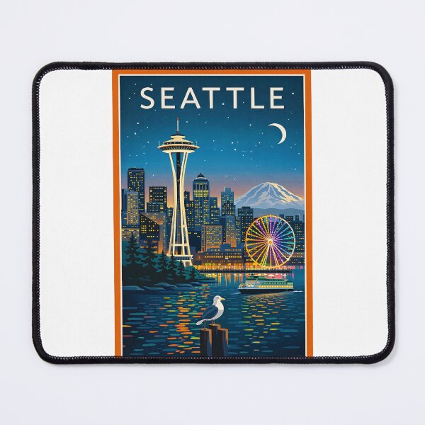 Item preview, Seattle Waterfront Skyline with Space Needle, Great Wheel and Mount Rainier designed and sold by Places On Earth.