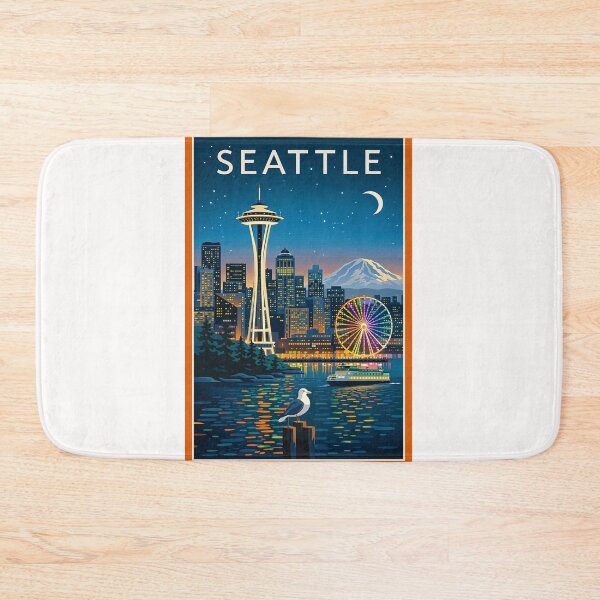 Item preview, Seattle Waterfront Skyline with Space Needle, Great Wheel and Mount Rainier designed and sold by Places On Earth.