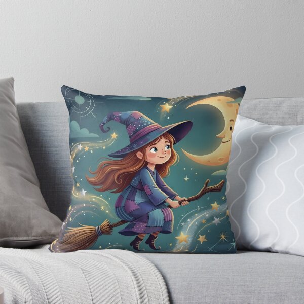 Item preview, Cute Witch Flying Art Print | Kawaii Moon Witch Illustration | Cozy Magical Fantasy Wall Art designed and sold by AbstractAuraArt.