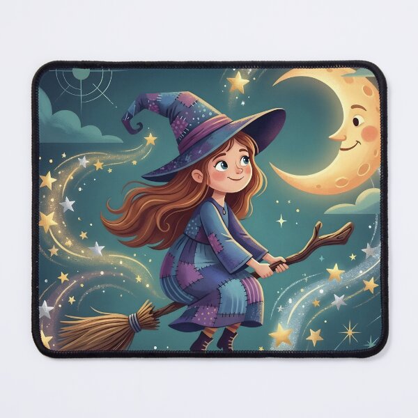 Item preview, Cute Witch Flying Art Print | Kawaii Moon Witch Illustration | Cozy Magical Fantasy Wall Art designed and sold by AbstractAuraArt.