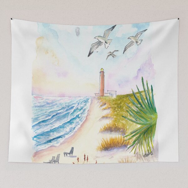 Item preview, South Padre Island Lighthouse Above Sunlit Coastal Dunes designed and sold by artshop77.