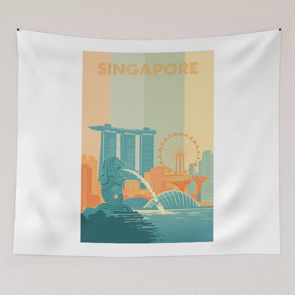 Item preview, Singapore Marina Bay View with Merlion and Supertree Grove designed and sold by Aryabek.