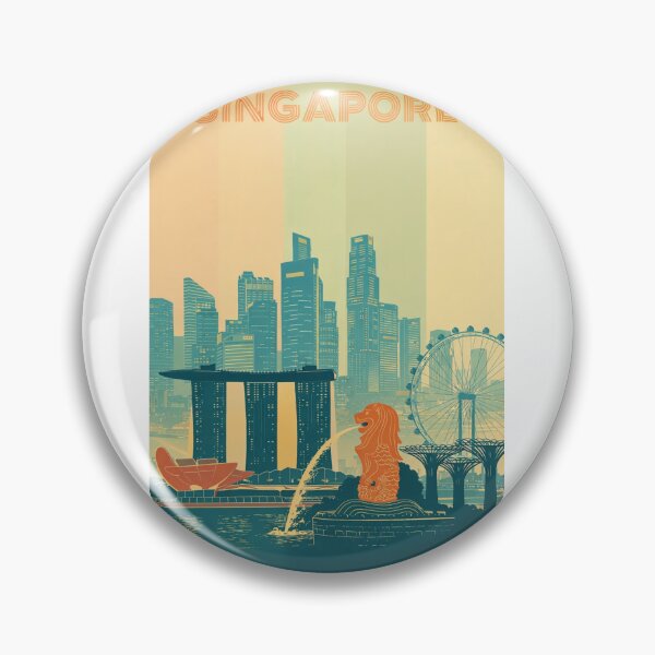 Item preview, Singapore Skyline with Marina Bay Sands, Merlion and Flyer designed and sold by Aryabek.