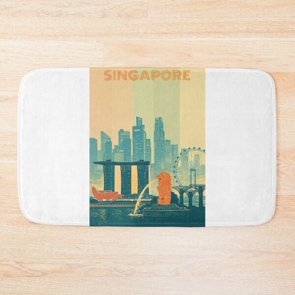 Item preview, Singapore Skyline with Marina Bay Sands, Merlion and Flyer designed and sold by Aryabek.