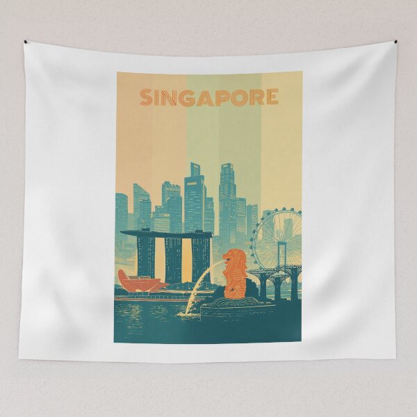 Item preview, Singapore Skyline with Marina Bay Sands, Merlion and Flyer designed and sold by Aryabek.