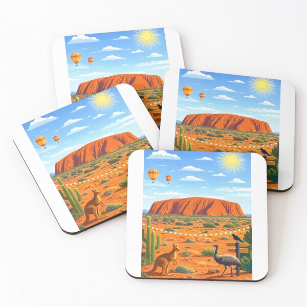 Item preview, Uluru Desert Scene with Kangaroo, Emu and Hot Air Balloons designed and sold by Aryabek.