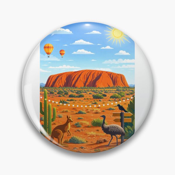 Item preview, Uluru Desert Scene with Kangaroo, Emu and Hot Air Balloons designed and sold by Aryabek.