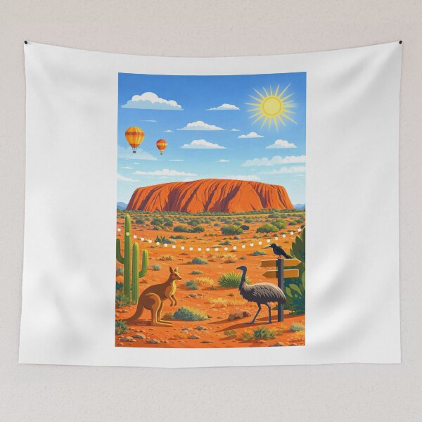 Item preview, Uluru Desert Scene with Kangaroo, Emu and Hot Air Balloons designed and sold by Aryabek.