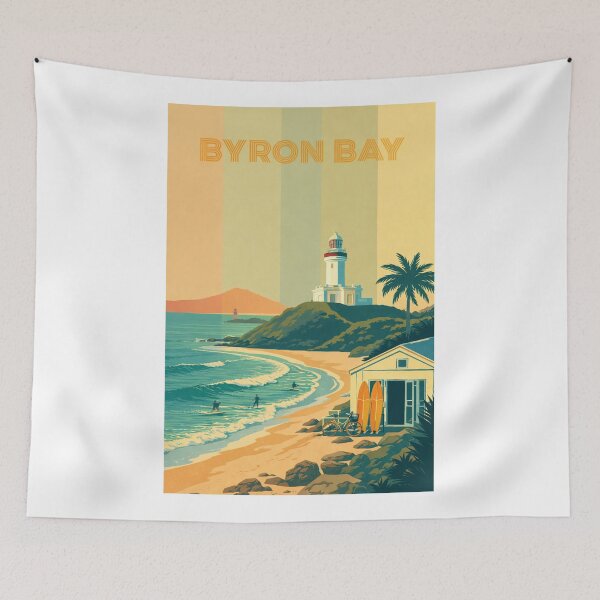 Item preview, Byron Bay Lighthouse and Surf Beach with Coastal Shack designed and sold by Aryabek.