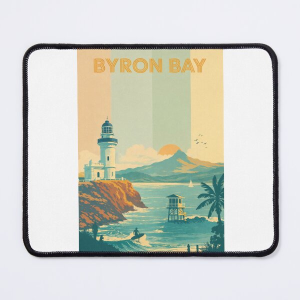 Item preview, Byron Bay Sunrise with Lighthouse, Surfer and Mountains designed and sold by Aryabek.