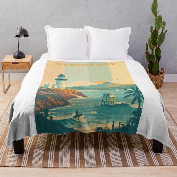 Item preview, Byron Bay Sunrise with Lighthouse, Surfer and Mountains designed and sold by Aryabek.