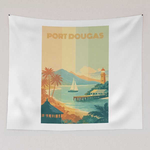 Item preview, Port Douglas Coastline with Lighthouse, Pier and Sailboat designed and sold by Aryabek.