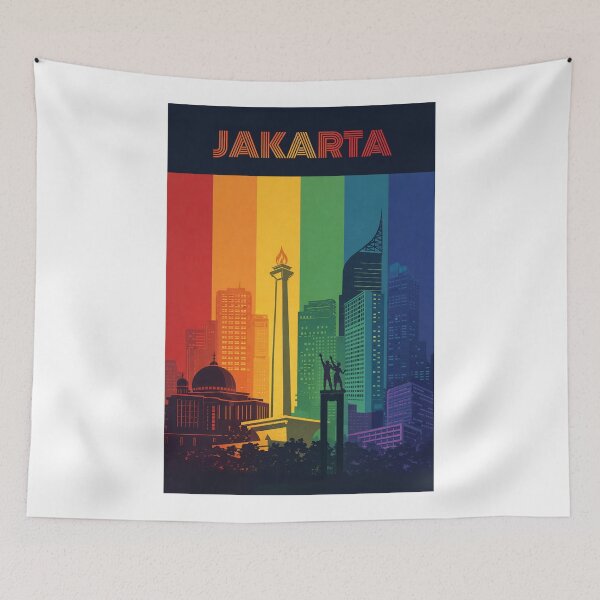 Item preview, Jakarta Skyline with National Monument and Istiqlal Mosque designed and sold by Aryabek.