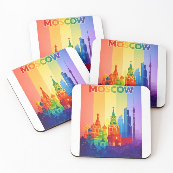 Item preview, Moscow Skyline with Saint Basil's Cathedral and Spasskaya Tower in Rainbow Colors designed and sold by Aryabek.