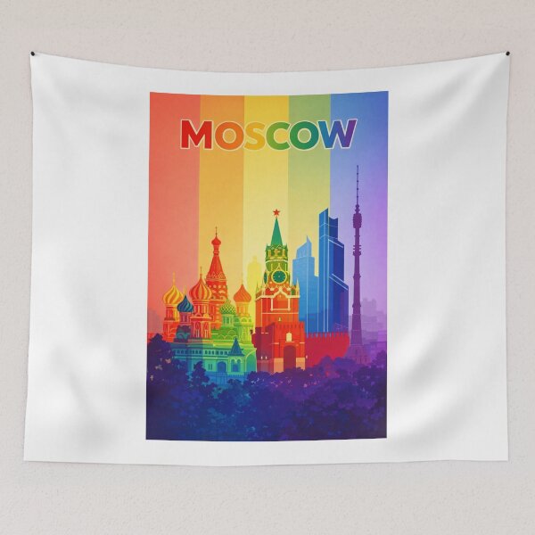 Item preview, Moscow Skyline with Saint Basil's Cathedral and Spasskaya Tower in Rainbow Colors designed and sold by Aryabek.