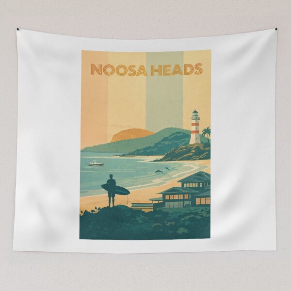 Item preview, Noosa Heads Beach with Lighthouse, Surfer and Coastal Homes designed and sold by Aryabek.