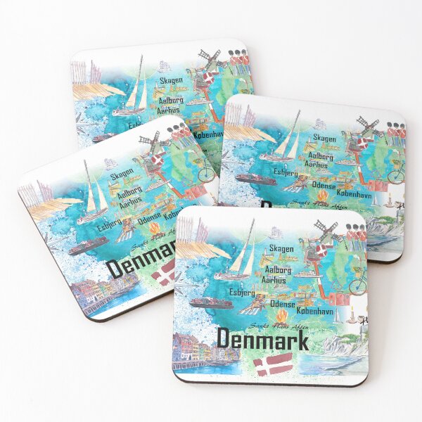 Item preview, Denmark Illustrated Travel Map – Iconic Landmarks & Highlights designed and sold by artshop77.