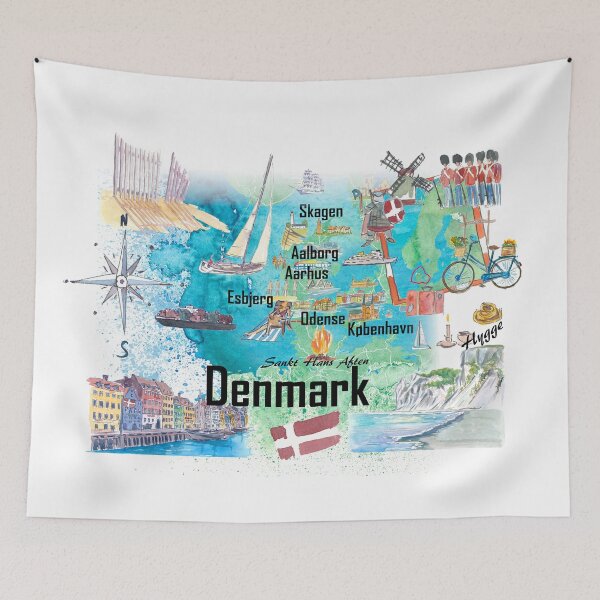 Item preview, Denmark Illustrated Travel Map – Iconic Landmarks & Highlights designed and sold by artshop77.