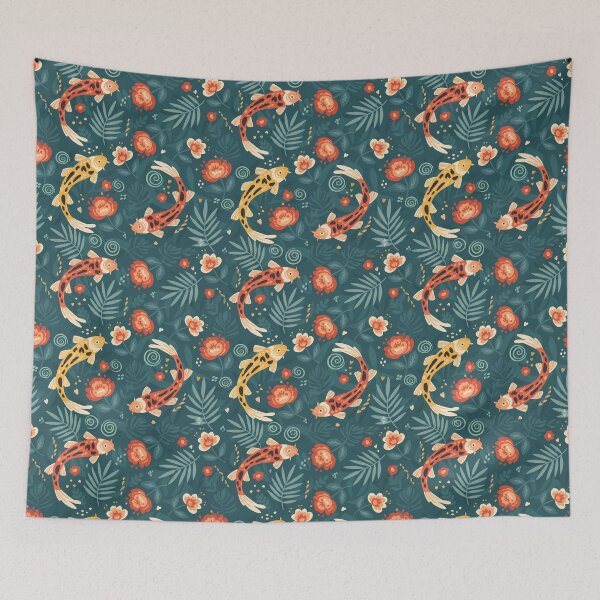 Artikelvorschau, Nahtloses Koi-Karpfen-Muster im Stil der skandinavischen Volkskunst – Skandinavische Volkskunst von heidiannemorris © entworfen und verkauft von FOLK ART FUSION by heidiannemorris.