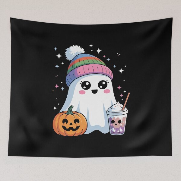 Item preview, Cute Ghost Drinking Coffee Halloween Ghost Ice Coffee Womens1 designed and sold by MarkLeedsArt.