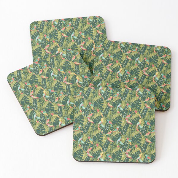 Item preview, Parrots and Cockatiels Seamless Pattern in Jungle Leaves – Scandinavian Folk Art by heidiannemorris © designed and sold by FOLK ART FUSION by heidiannemorris.