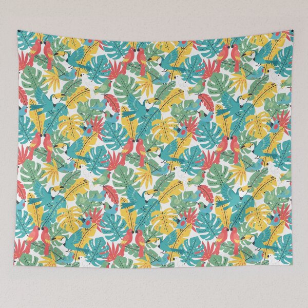 Item preview, Tropical Birds Seamless Pattern with Parrots and Toucans – Scandinavian Folk Art by heidiannemorris © designed and sold by FOLK ART FUSION by heidiannemorris.
