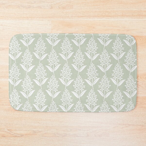 Item preview, Lilac flowers botanical floral in White on Sage Green designed and sold by EliveraDesigns.