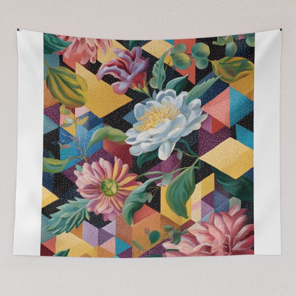 Item preview, Floral Explosion on Geometric Canvas designed and sold by lautir.