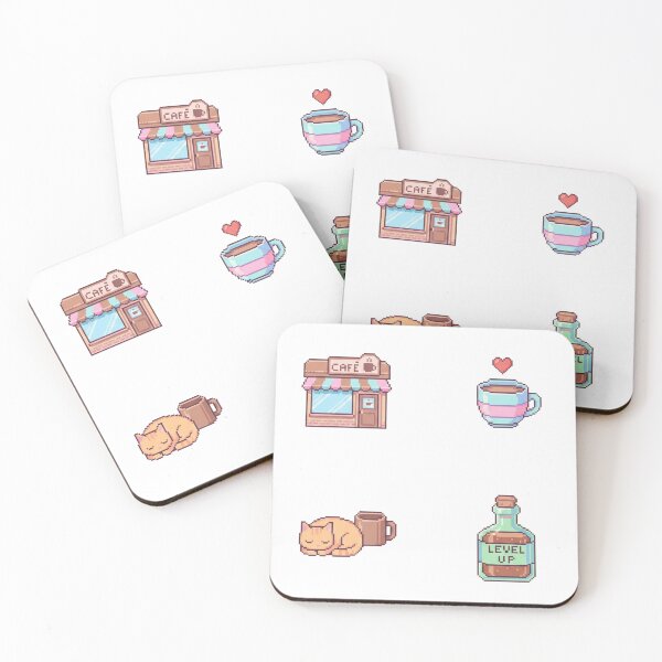 Item preview, Retro Pixel Art Cafe and Gaming Level Up Set designed and sold by NonditStudio.