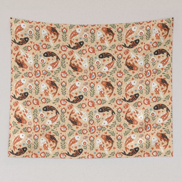 Artikelvorschau, Nahtloses Koi-Karpfen-Muster im Stil der skandinavischen Volkskunst – Skandinavische Volkskunst von heidiannemorris © entworfen und verkauft von FOLK ART FUSION by heidiannemorris.
