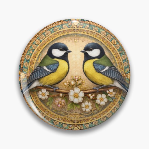 Artikelvorschau, Kohlmeisen-Liebesvögel – Vintage-Blumenmandala-Illustration entworfen und verkauft von Colorshow-relax.