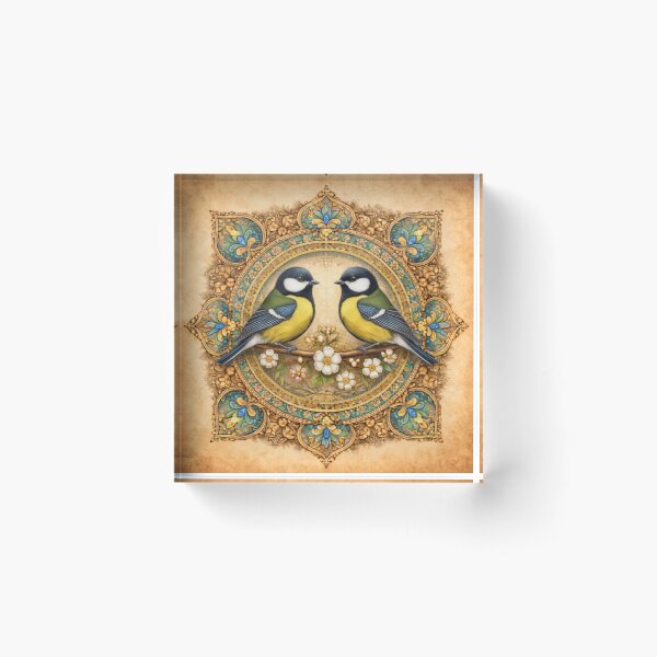 Artikelvorschau, Kohlmeisen-Liebesvögel – Vintage-Blumenmandala-Illustration entworfen und verkauft von Colorshow-relax.