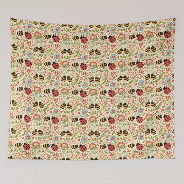 Item preview, Bees and Ladybugs in Colourful Folk Art Style – Seamless Nature Pattern by heidiannemorris © designed and sold by FOLK ART FUSION.