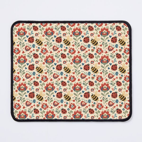 Item preview, Bees and Ladybugs in Colourful Folk Art Style – Seamless Nature Pattern by heidiannemorris © designed and sold by FOLK ART FUSION.