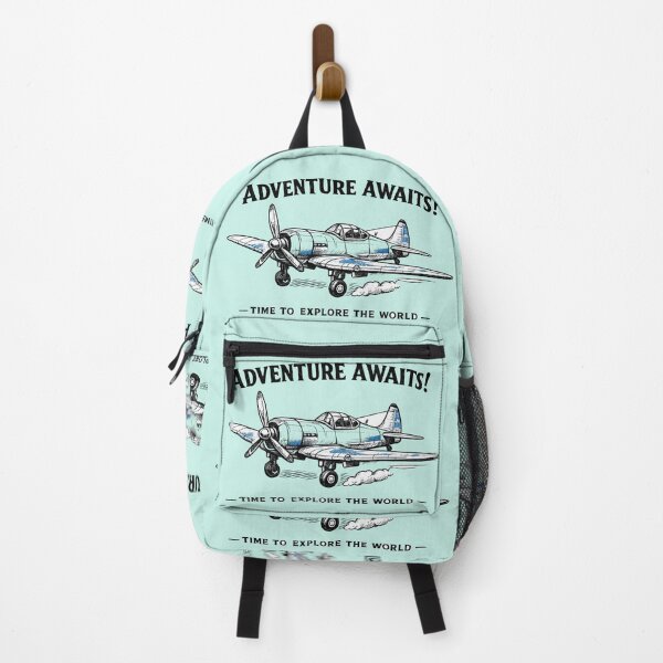 Item preview, Retro Propeller Airplane Line Art – Black Ink with Blue Accents | AI Generated Aviation Design designed and sold by Cleora Visuals.