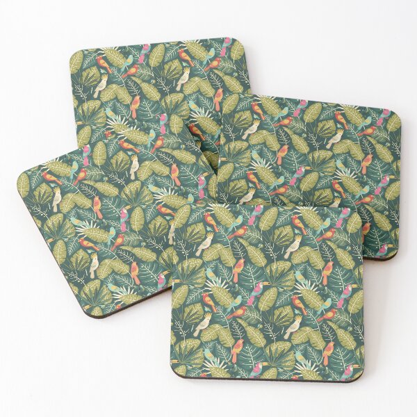 Item preview, Toucan Parrots Cockatiels Seamless Pattern in Jungle Leaves – Scandinavian Folk Art by heidiannemorris © designed and sold by FOLK ART FUSION by heidiannemorris.